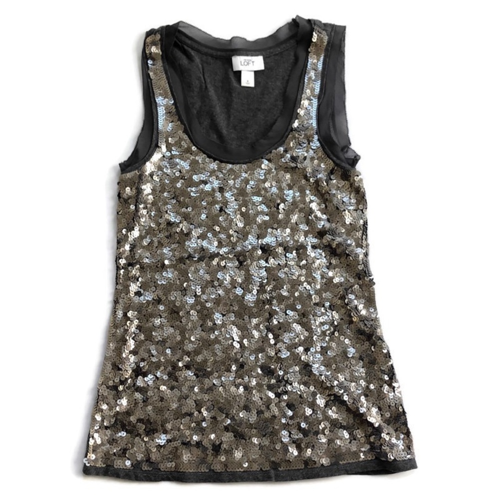 LOFT Size Small Gray Sequined Tank Top Blouse